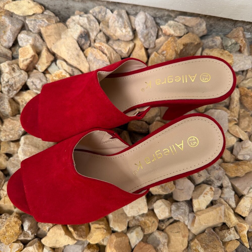 New Allegra K Women's Red Open Toe Platform Chunky Heel Slides Sandals - Picture 6 of 9